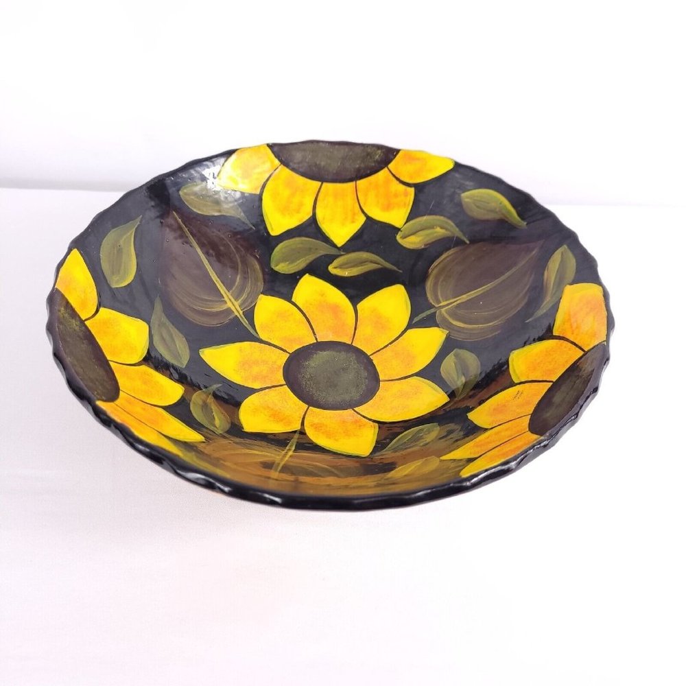 Handmade, Hand Painted Mexican Sunflower Bowl Fruit Bowl Trinket Jewelry Holder